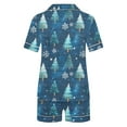thumbnail image 6 of asdoklhq Bamboo Pajamas for Women Christmas Printed Short Sleeved V-neck Satin Shirt Pajama Set Blue 2X, 6 of 8