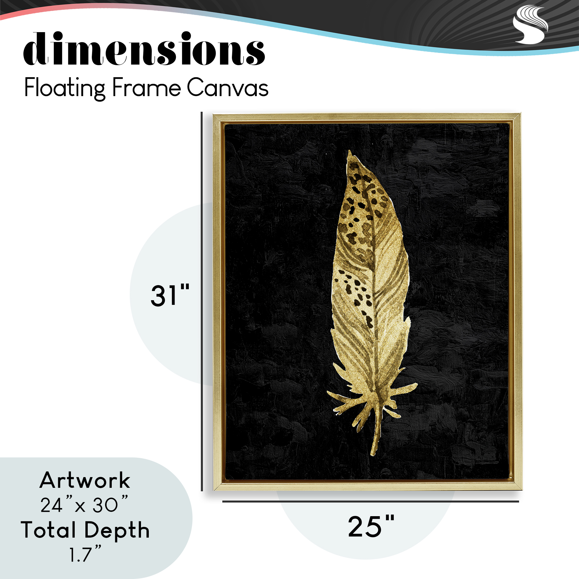 Speckled Feather on Black Gold Framed Floater Canvas Wall Art, design by Kim Allen