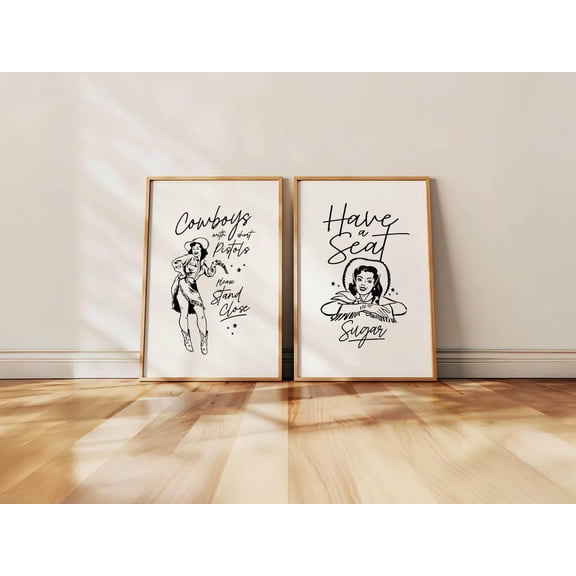 Cowgirl Bathroom Prints Western Bathroom Wall Art Set 2 Unframed Paper Print 16x24