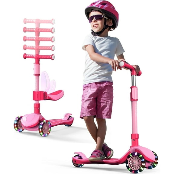 Kidscoter 2-in-1 Adjustable Kick Scooter w/ Seat, LED Wheels, Ages 3-12, Pink