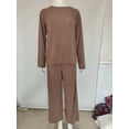 thumbnail image 4 of Conjunto de suéter de punto para mujer, ropa de calle diaria, básica, pura, Simple, suave, deportiva, pantalón, cuello redondo, manga larga, Otoño e Invierno, 4 of 4