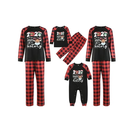 

Fanvereka Family Christmas Matching Pajamas Set Merry Christmas 2021 Tops Plaid Long Pants Sleepwear for Dad Mom Kids