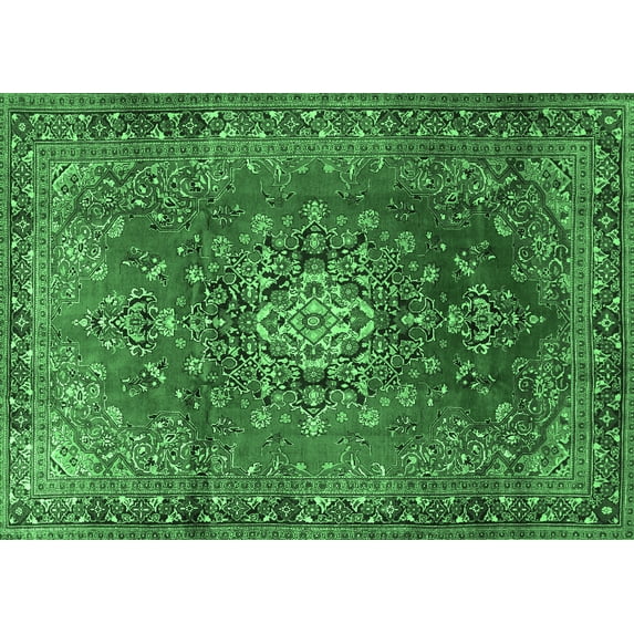 Ahgly Company Indoor Rectangle Persian Emerald Green Traditional Area Rugs, 5' x 7'