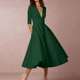 thumbnail image 2 of TMOYZQ Women's Deep V Neck A-Line Midi Dress Half Sleeve High Waist Flowy Swing Cocktail Party Dress Smocked Long Dresses Wedding Guest Dress, 2 of 7