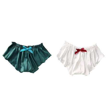 Lojoutye 2 Pack(Green 1PCS & White 1PCS) Multipack Vintage Boudoir Doll Satin Silk Women Pajamas Vintage Satin Nightie S-Xxxl Floral Shorts Lace Panties Underwear Flowers