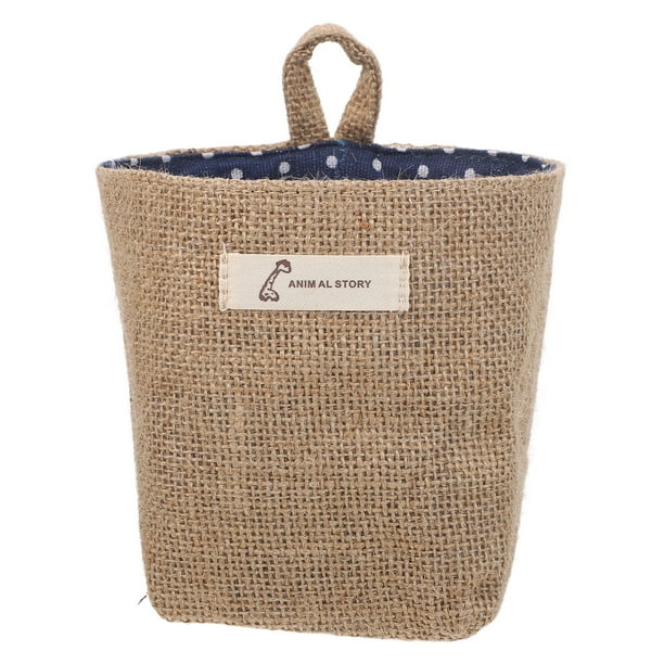 Maceta de tela de algodón, saquitos colgantes, cesta de almacenamiento colgante de yute a rayas (lunares azules)