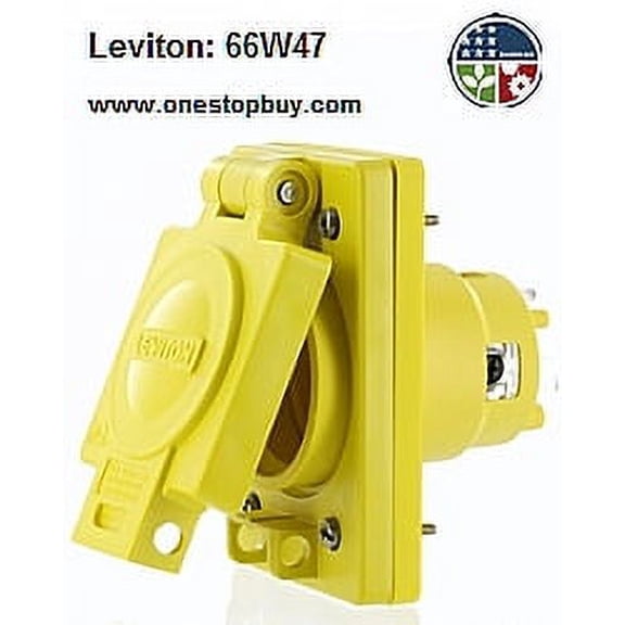 Leviton 66W47 Single Inlet w/Cover Locking Blade Wetguard 20A 125V 2P3W Grounding - Yellow