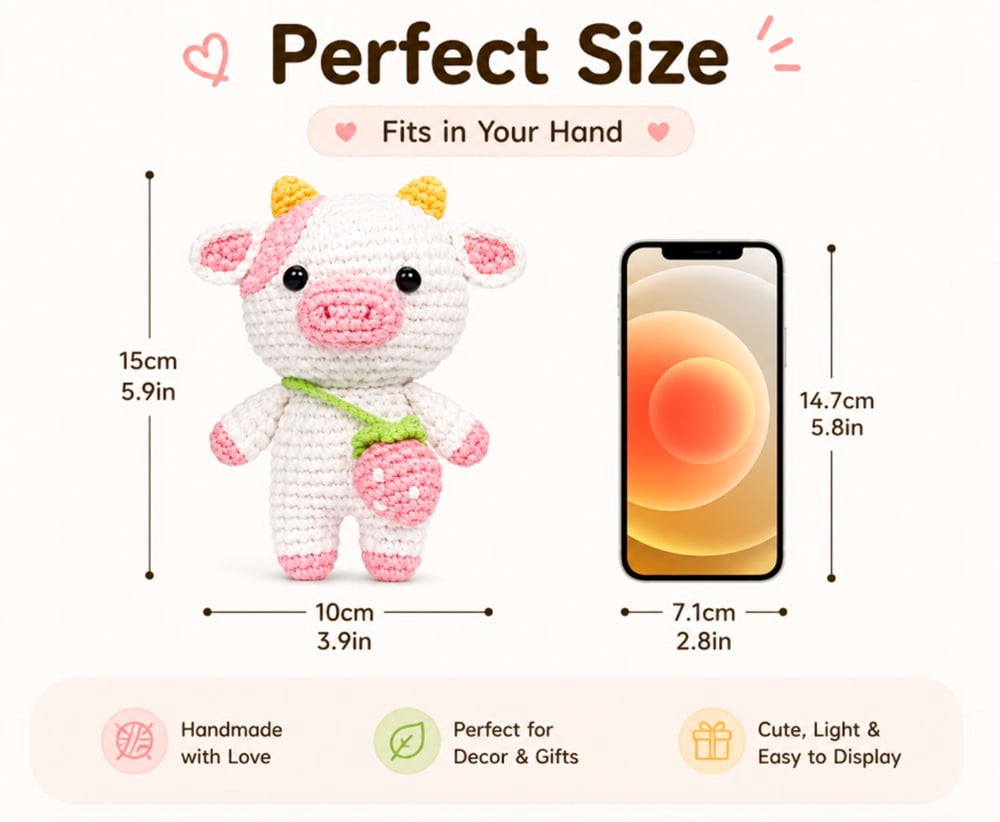 Strawberry Pig Crochet Kit for Beginners, Pig Amigurumi Starter Set with Step by Step Video Tutorials, TIKA