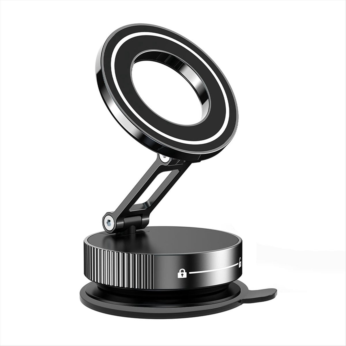 Car Mount Vacuum Magnetic Holder Foldable Strong Suction Stand with Metal Hinges for Cell Phone Black