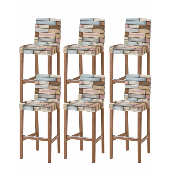 Brown Pink Vintage Bar Stool Covers Set of 6, Retro Farmhouse Elegant Pastoral Stretch Washable Bar Chair Covers with Backs, Removable Pub Counter Height Chair Cover for Kitchen Dining Room Cafe