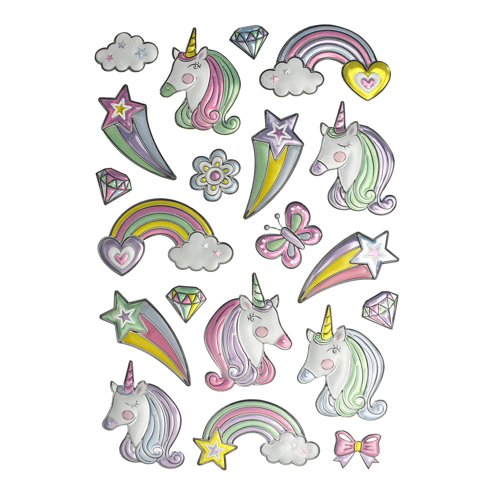 Paper Projects Sparkling Unicorns Foil Reusable Craft Stickers 