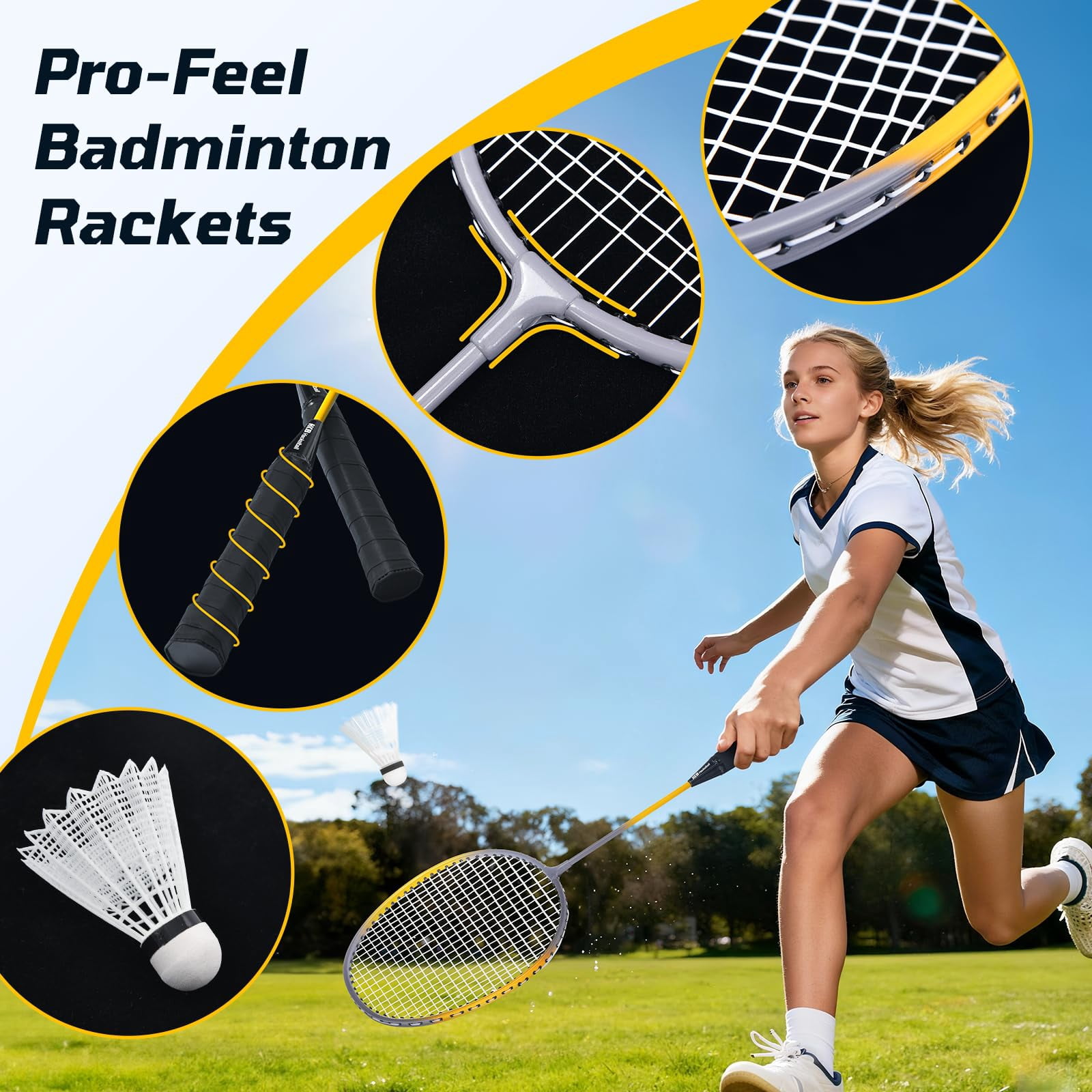 Outdoor Badminton Net Set With Anti-sag Winch System - 20ft  4 Rackets 3 Shuttlecocks & Carry Bag For Backyard Grass Beach Holiday Games