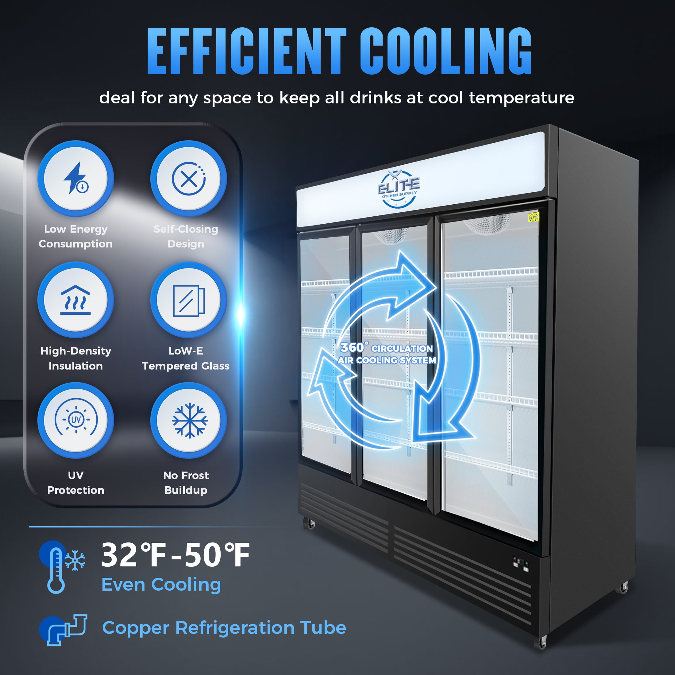 NSF 74 in. Commercial Glass Door Merchandiser 49 Cu.Ft. 3-Door Refrigerator Energy Saving Cooler ETL