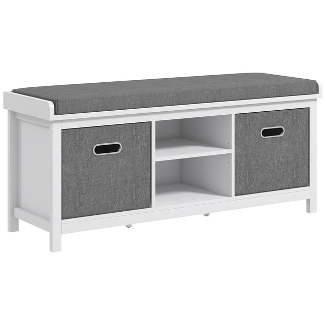 HOMCOM Banc à Chaussures avec Coussin, Tiroirs en Tissu pour Entrée, Blanc