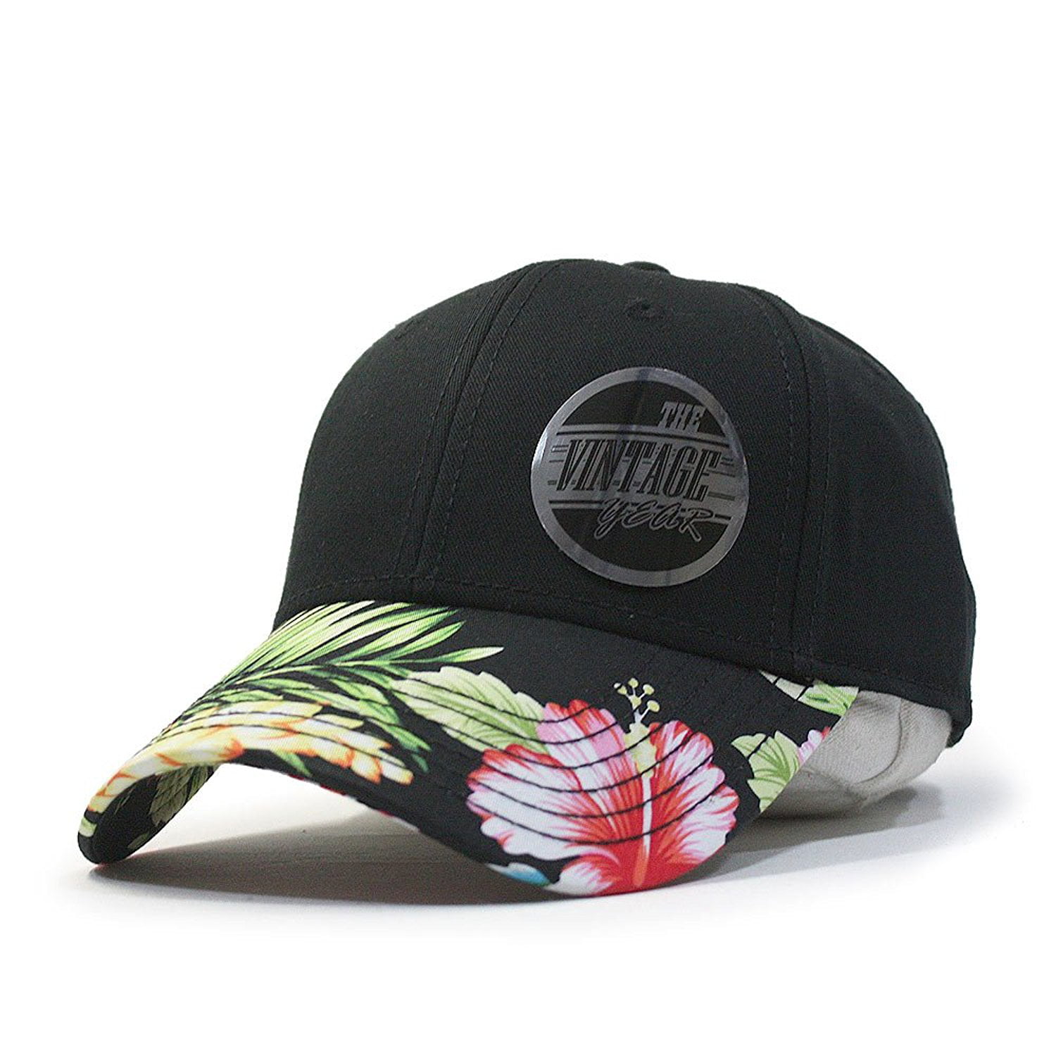 Premium Floral Black White Rose Twill Adjustable Snapback Hat Flat Baseball Caps 