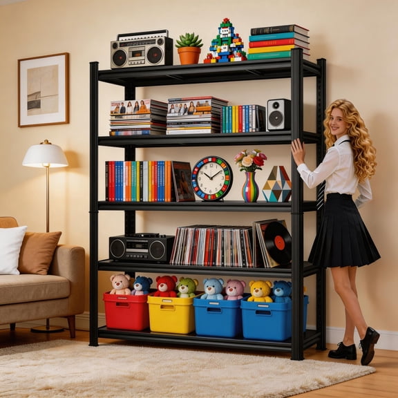 36" W Garage Shelving,5-Tier Heavy Duty Shelving Unit,3000LBS Adjustable Metal Storage Shelves,Storage Rack Units for Industrie,Shed,Warehouse,Basement,Black,36" W x 16" D x 72" H