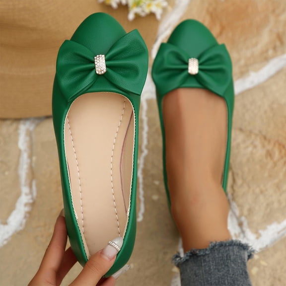 Daily Wear Comfortable Indoor Outdoor Casual Shoes for Women Shallow Cut Bowknot Rhinestone Plus Size Spring Summer Green 7