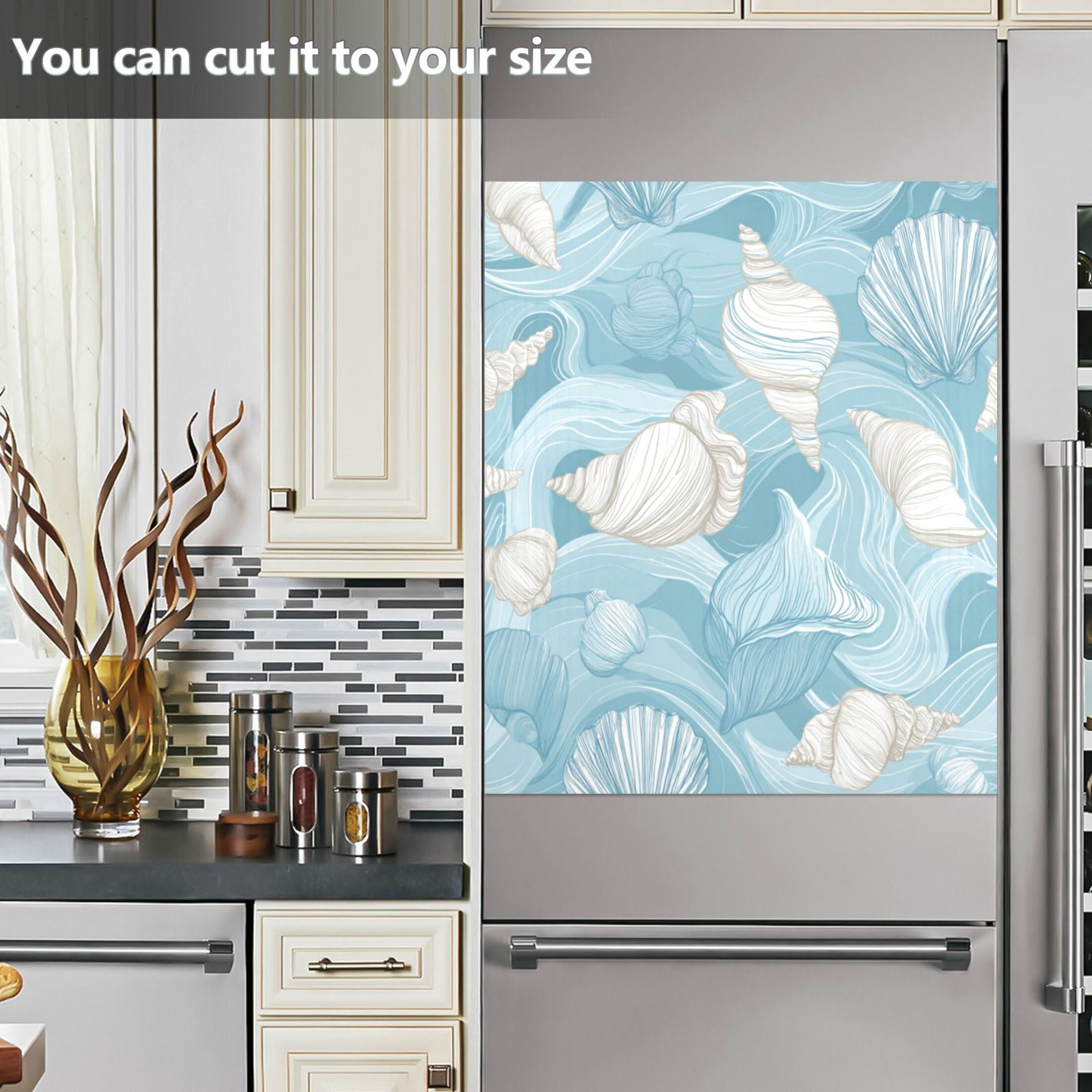 Dishwasher Magnetic Refrigerator Magnet Cover Sticker Home Decorative 23"x26" Seashells and Sea Waves Pattern