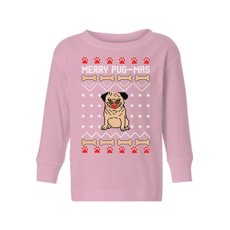 

Awkward Styles Ugly Christmas Long Sleeve Shirt for Boys Girls Toddler Merry Pugmas Dog Pattern Shirt
