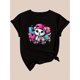 thumbnail image 2 of Camiseta para Mujer Traje de VeranoWomen's Casual Fashion T-Shirt with Pink Happy Kitten Print - Orange Crew Neck Short Sleeve, Polyester, Machine WashableFather's Day, Mother's Day, New Year, Sprin, 2 of 6
