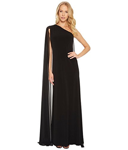 Shoulder Cape Gown Evening Dress (Black 