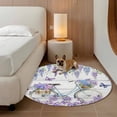 thumbnail image 3 of Purple Flowers Round Rug 7ft Washable Circle Rugs Non Slip Weeping Spring Floral Bicycle Wooden Large Area Rug Indoor Floor Carpet for Bedroom Kitchen Living Room Home Office Dining Room Nursery, 3 of 8