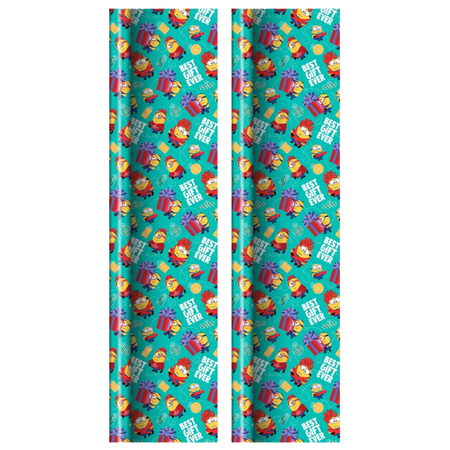 Minions Wrapping Paper, 2 Rolls Premium Paper Cartoons Gift Wrapper for Kids Boys Girls Birthday Christmas Halloween Holiday Gift Wrap 25Sq.Ft Each Roll & CUSTOM Storage Carrier