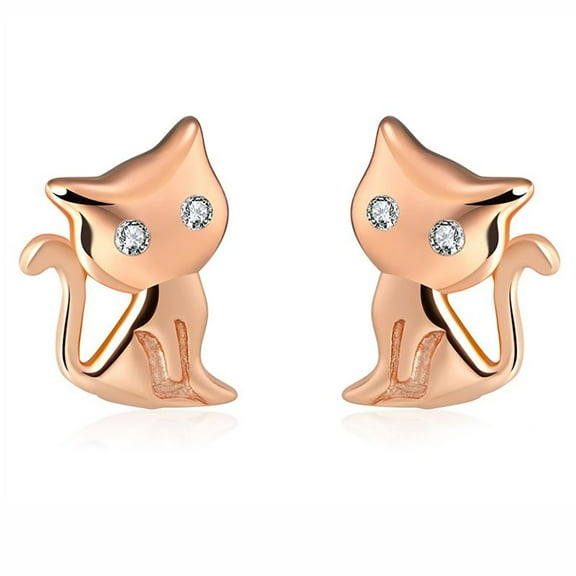 Kitty Cat Stud Earrings for Women Sterling Silver Cubic Zirconia Ginger Lyne Collection