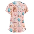 thumbnail image 2 of Fabrcox S-5XL Bunny Egg Hunt Print Holiday Scrubs Tops for Women V Neck Short Sleeve Easter Holiday Nurse Working Uniform with Pocket, 2 of 6