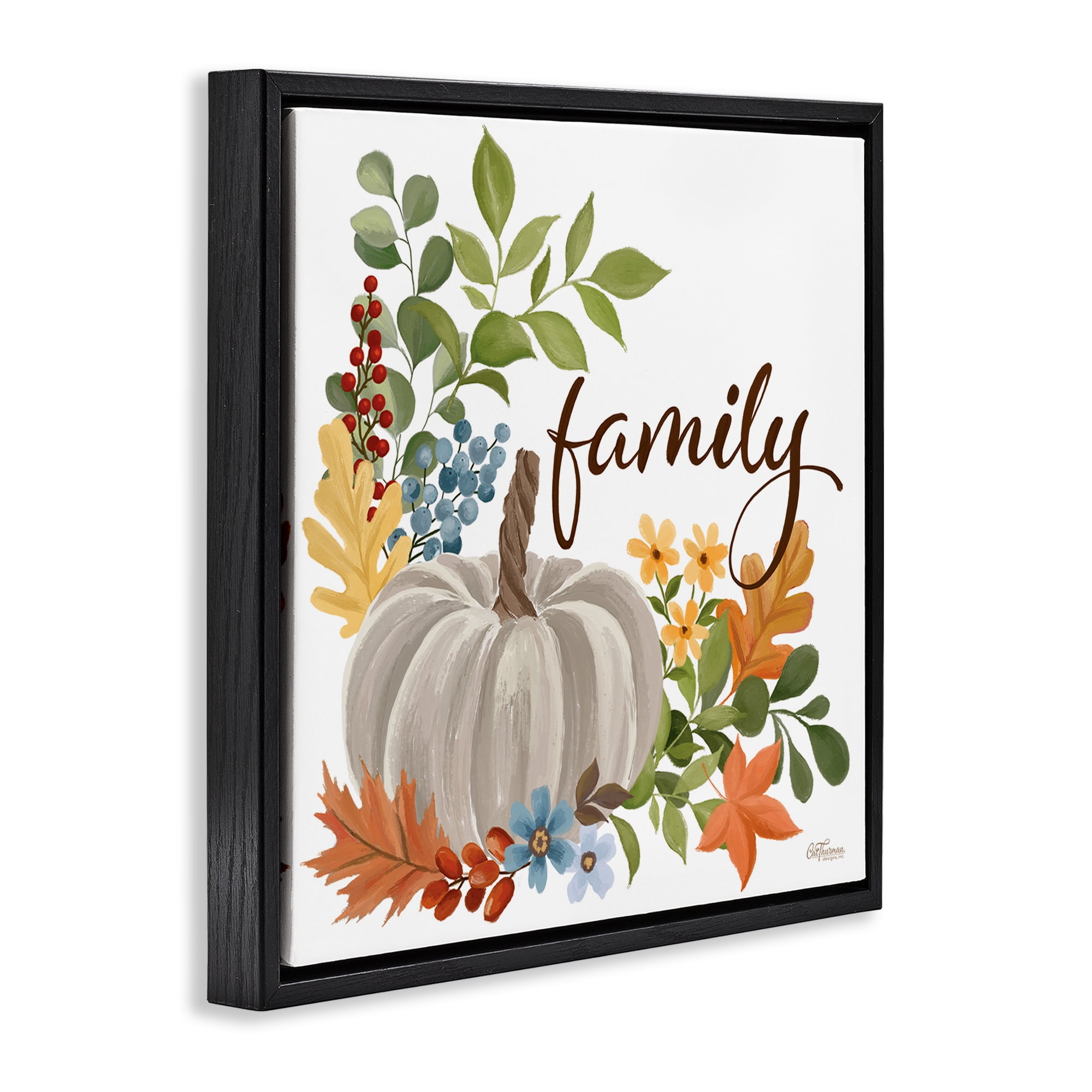 Stupell Industries Autumnal Family Pumpkin Holiday Painting Black Floater Framed Art Print Wall Art, 25 x 25