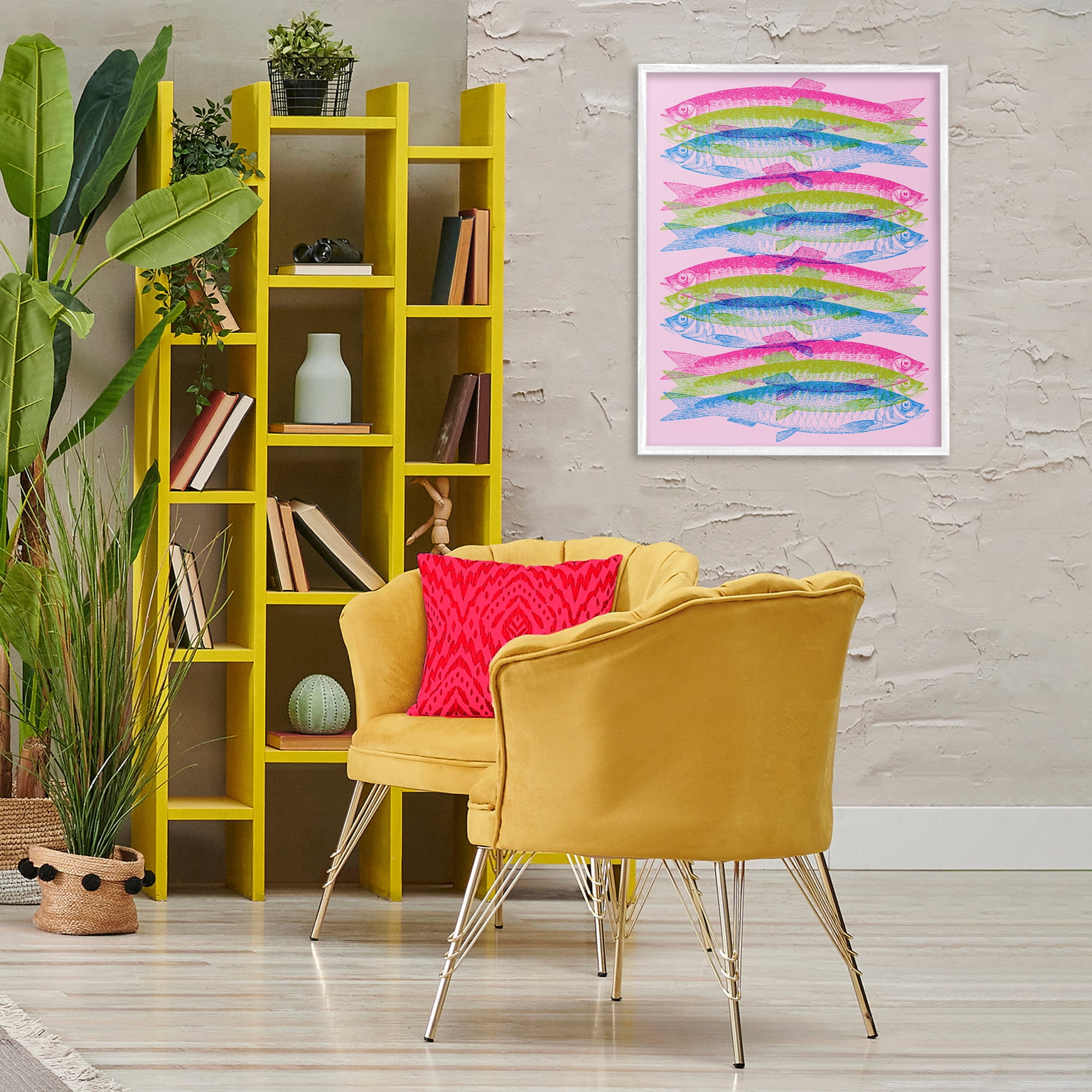 Stupell Industries Rainbow Layered Fish Animals & Insects Painting White Framed Art Print Wall Art, 24 x 30