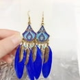 thumbnail image 4 of Long Feather Dangle Drop Statement Earrings for Women Gold-Toned Bohemian Enamel Fan Shaped Leaf Turquoise Beads Fringe Tassel Dangling Studs Earring Lightweight Fish Hook Vintage Ethnic Jewelry, 4 of 6