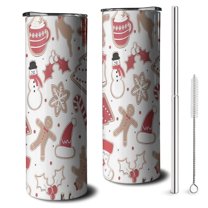 20oz White Christmas Cookie Pattern Skinny Tumblers Stainless Steel Tumbler with Lid and Straw,Vacuum Insulated Double Wall Travel Tumbler Cups with Cleaning Brush for Coffee,Tea