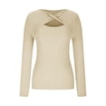 thumbnail image 5 of UYISJ Sweaters for Women 2024 Knit Trendy Long Sleeve Lightweight Slim Fit Pullover Blouse Cutout Front Top Spring Fall Beige L, 5 of 6