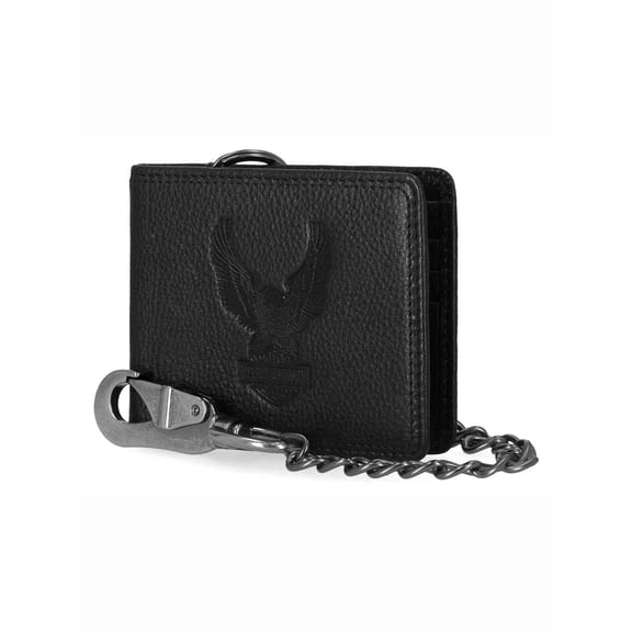 Harley-Davidson Men's Embossed Eagle Billfold Chain RFID Wallet, Black, Harley Davidson