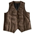 thumbnail image 5 of Men's Vintage Suede Leather Western Cowboy Waistcoat - Button Up V Neck Sleeveless Business Suit Vest, 5 of 6