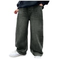 thumbnail image 4 of Xyant Boys Baggy Jeans Comfortable Streetwear Elastic Waist Pants with Pockets, Straight Leg Jeans for Tween (Blue,8-9 Years), 4 of 7