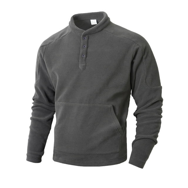 LIaqionyy Mens Thermal Shirt Collared Button Fleece Pullover Winter Fall Warm Outerwear with Pocket