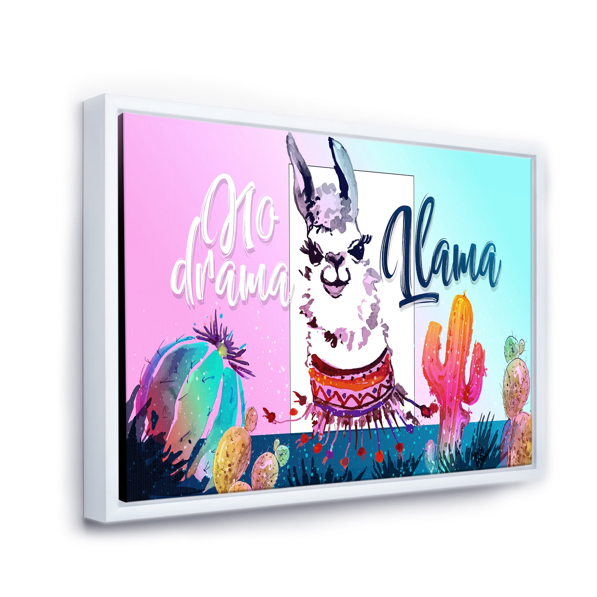 No Drama and Colorful Llama 40 in x 30 in Framed Painting Canvas Art Print, by Designart