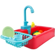 YDHely Kitchen Sink Toys Kids Electric Dishwasher Playing Toys with Play Food Accessories Kitchen Pretend Role Play Toys for Boys and Girls (Batteries Not Included)