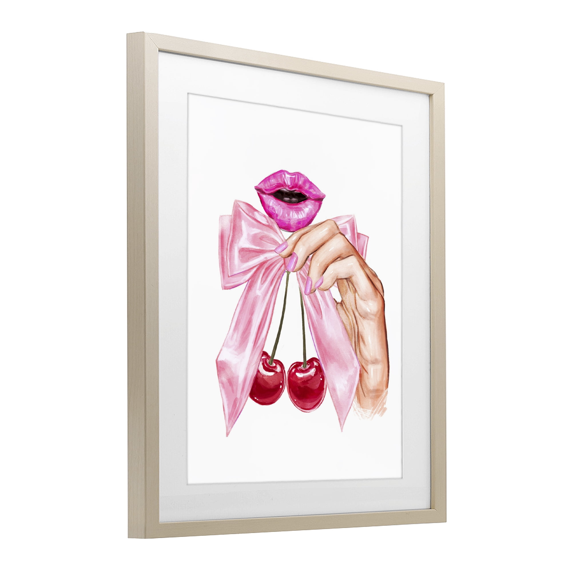Stupell Industries Lips & Feminine Cherries Birch Framed Print Under Glass, design by Ziwei Li