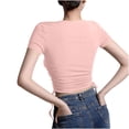 thumbnail image 4 of YHAJDS Short Sleeve Shirts for Women Basic Tees Spring Round Neck Solid Color Casual Pullover Tee, 4 of 5