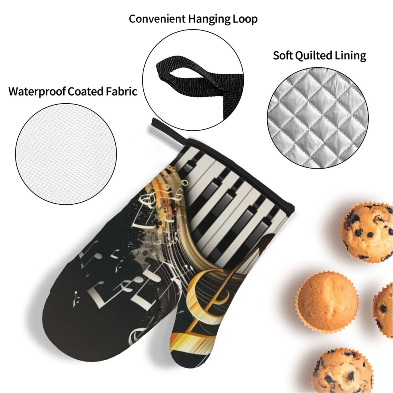 Music Cool Piano Vintage 4Pcs Oven Mitts and Pot Holders Sets Oven Kitchen Gloves Hot Pads for Cooking BBQ Baking Grilling