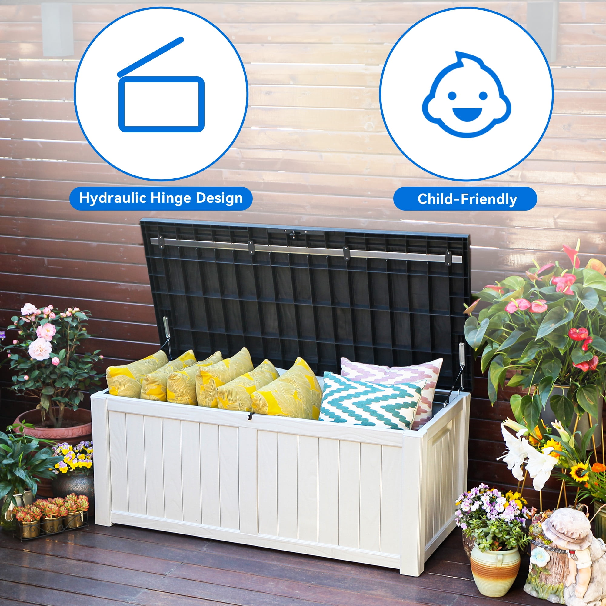 SereneLifeHome 120-Gallon Deck Storage Box - Waterproof Outdoor Large  Resin,Garden Tools, Patio Furniture & Sports Equipment, Water-resistant