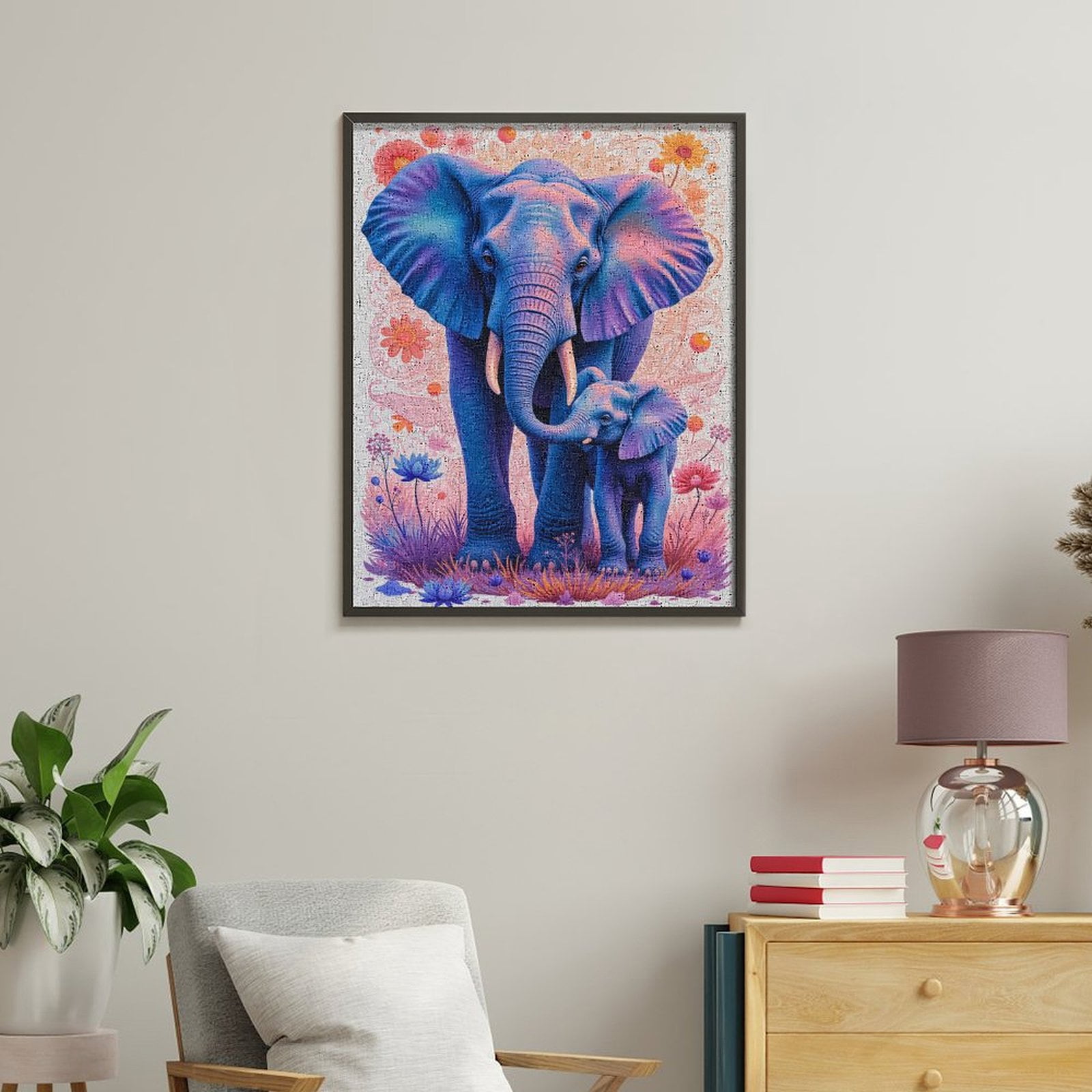 Paint By Numbers Kit for Adults Beginner - DIY Colorful Elephant Art Family Garden Canvas Painting Kits for Adults, Frameless Paint By Number for Adults for Home Wall Decor 16x20 Inch