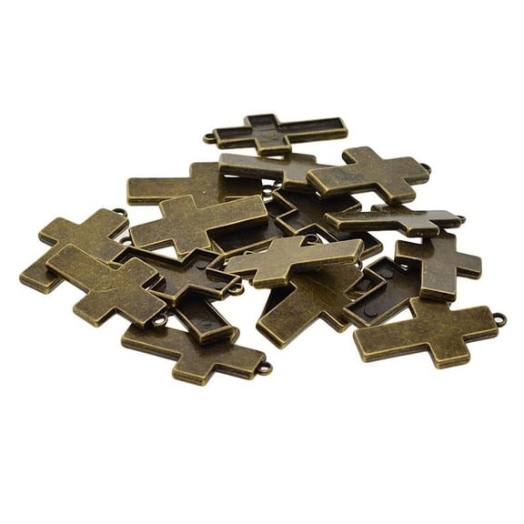 20 Pieces Antique Bronze Cross Pendant Trays Cabochon Settings