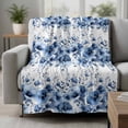 thumbnail image 2 of Blue Floral Blanket Soft Cozy Warm Throw Blanket for Couch, Plush Fuzzy Flannel Fleece Blankets for Sofa, Vintage Farmhouse Garden Flower Leaves Bed Blankets Lightweight Gifts for Women, 40"x50", 2 of 9