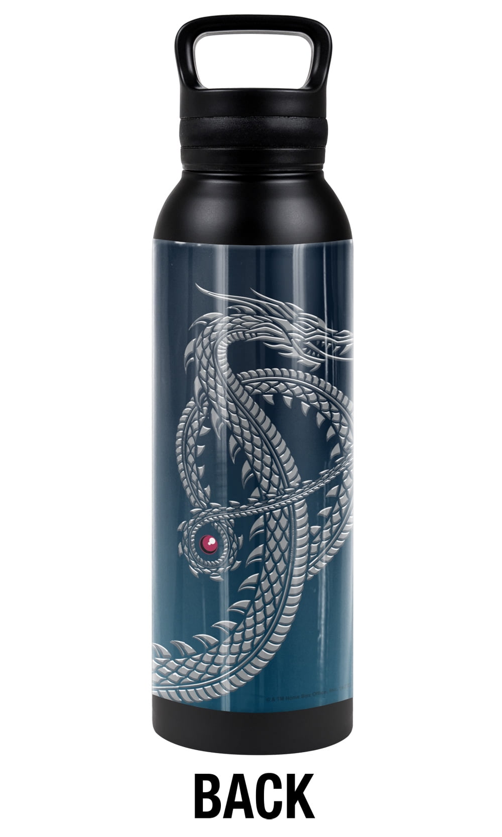 House of The Dragon Official Silver Dragon Black 24 oz Insulated Canteen Water Bottle, Leak Resistant, Vacuum Insulated Stainless Steel with Loop Cap