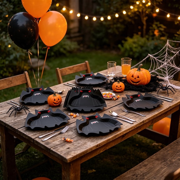 Halloween Bat Shaped Disposable Paper Plates, Cute Vampire Bat Cutout Party Plates, 10pc