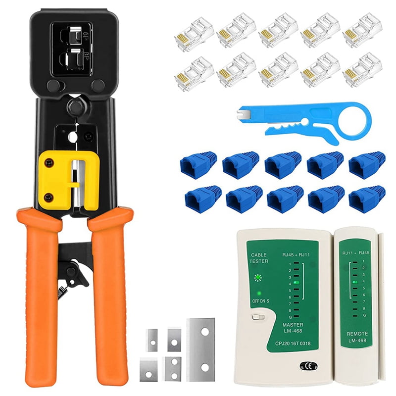Crimper Kit RJ45 Cat6 Cat5E Crimping Tool Pass Thru with 10PCS